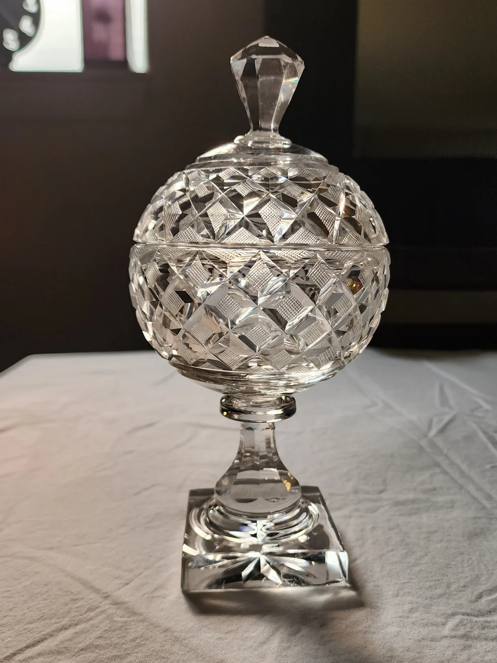Cut Crystal Covered Compote - Clear Glass Candy Dish